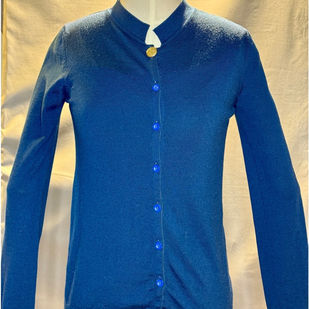 Golden Goose Deluxe Brand Navy Wool Women’s Cardigan Gold Button Size Small EUC